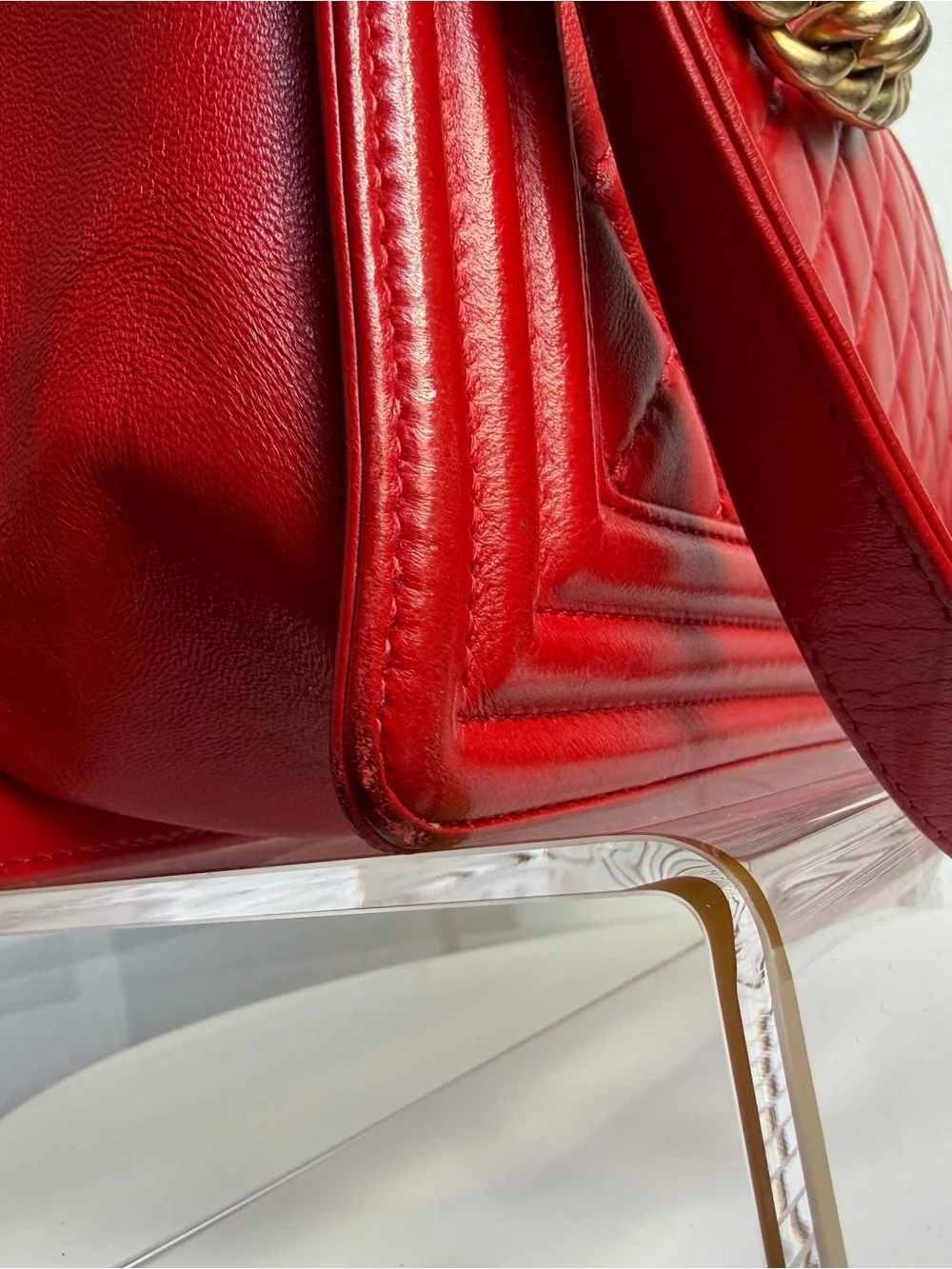 CHANEL Red Quilted Leather Medium Boy